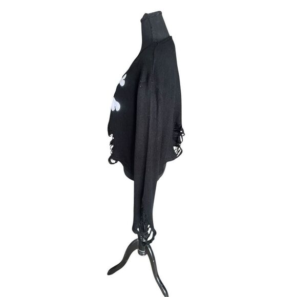 Dolls kill dead wrong skull M/L distressed knit long sleeve black sweater  - Picture 4 of 8